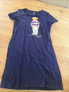 Ralph Lauren Navy Polo Bear Kids Nightgown with Bear Graphic